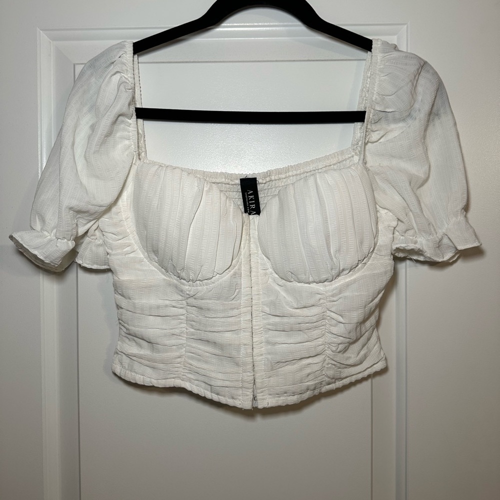 AKIRA White Puff Sleeve Crop Top